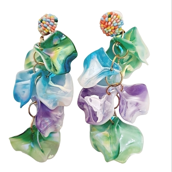💖 2/$30 Colorful Resin Dangle Earrings Green blue Beaded Drop boho Statement - Picture 8 of 11